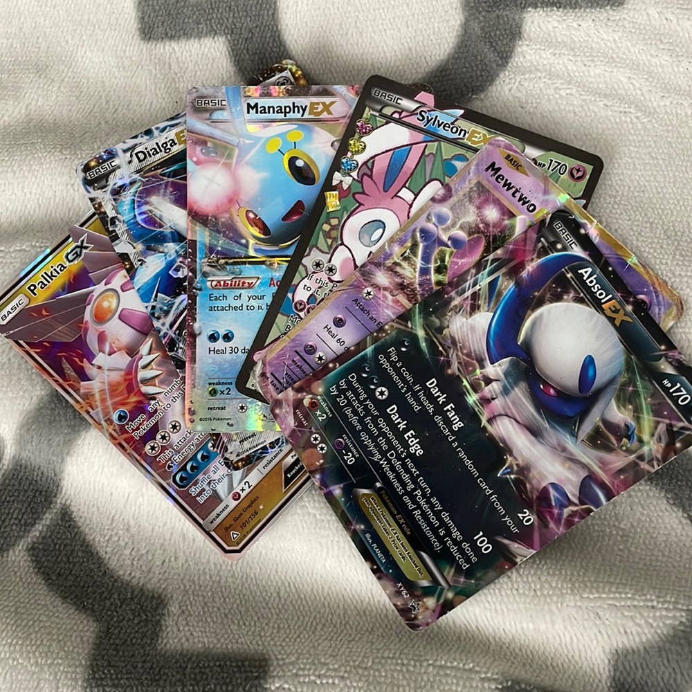 Palkia GX, Dialga EX, Manaphy EX, Sylveon EX, Mewtwo EX, Absol EX Pokémon cards